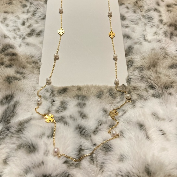 Tory Burch Jewelry - Tory Burch Pearl & Logo Long Necklace